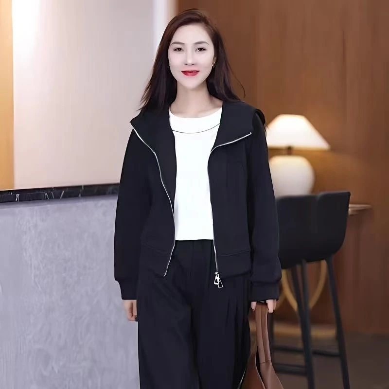 2025年春秋新款时尚拉链卫衣短款修身韩版宽松连帽外套女