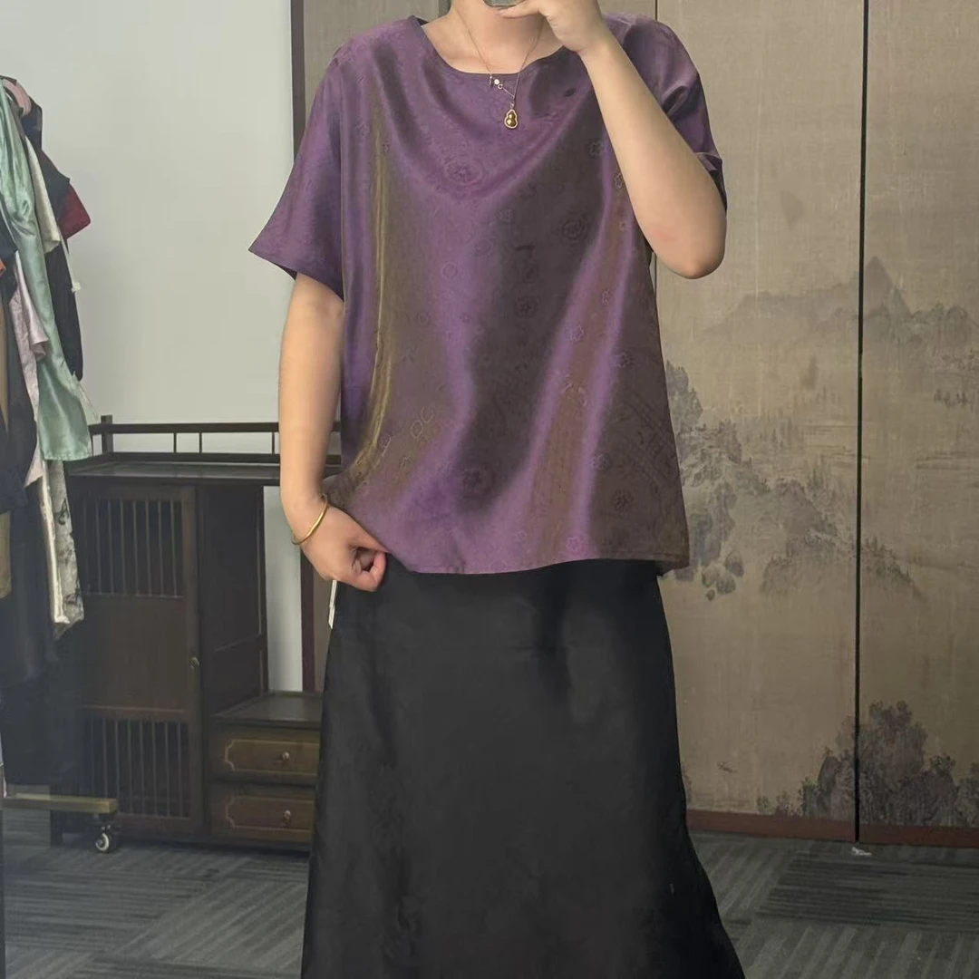 100桑蚕丝！流光绸极简中袖上衣