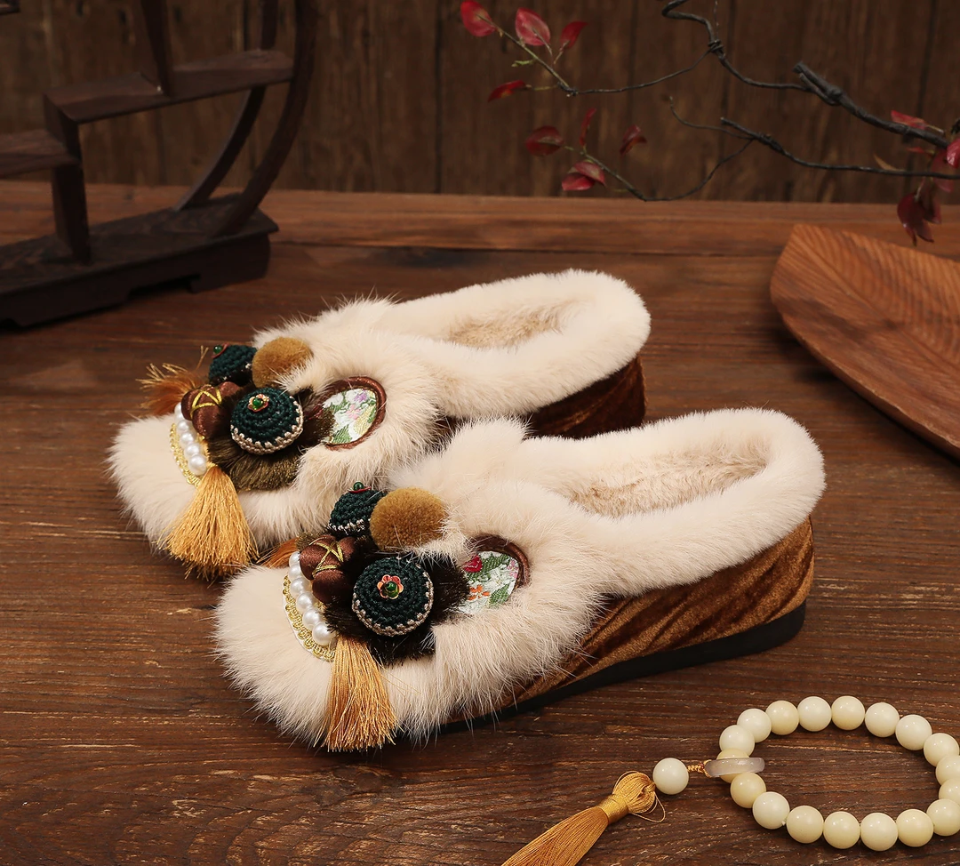 【平底-棉鞋】【生万物】浅口一脚蹬国风刺绣手工透气百搭包头虎头鞋