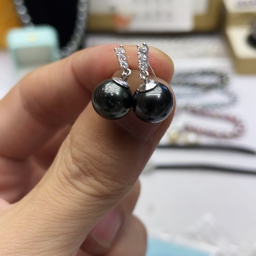 银S925镶嵌海水珍珠耳饰