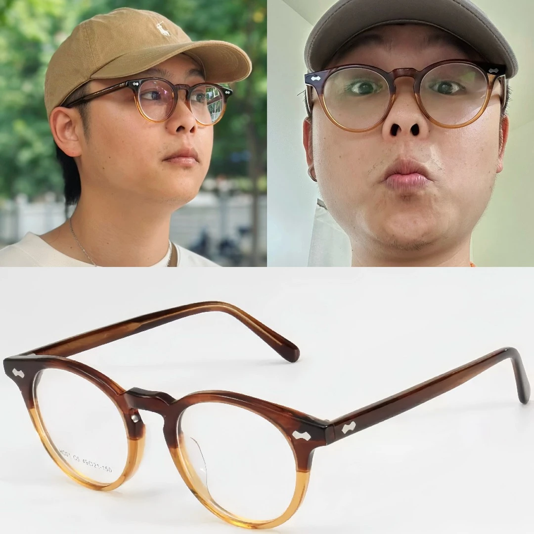 榴莲同款505经典复古手工板材玳瑁波士顿圆框眼镜近视镜框男