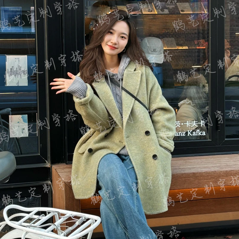 <鹤艺TONFUNLY>高奢减龄感羊毛大衣慵懒羊毛短款毛呢外套大衣