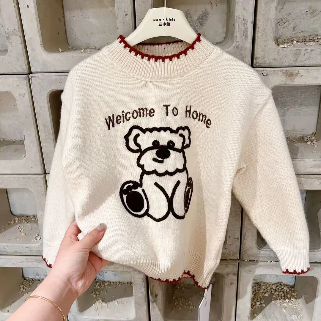 女童韩版卡通刺绣小狗毛衣儿童加厚保暖亲肤针织套头毛衣 1697