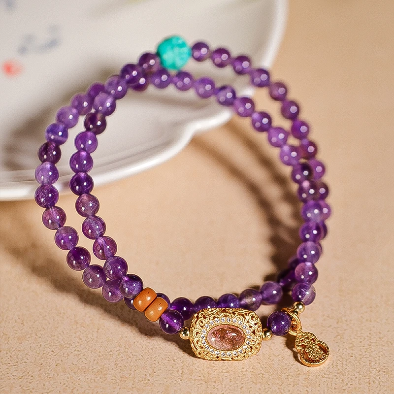 双圈紫水晶葫芦福牌手链-5867
