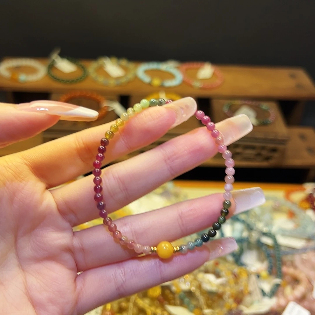 烟晶手链银S925镶嵌碧玺1341