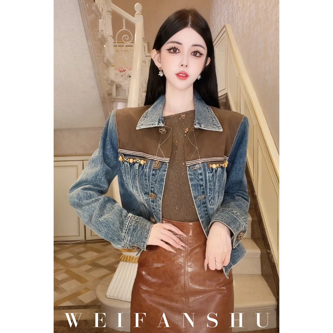 WEIFANSHU/魏凡舒【自由旅者】早秋新款复古百搭时尚拼接牛仔外套