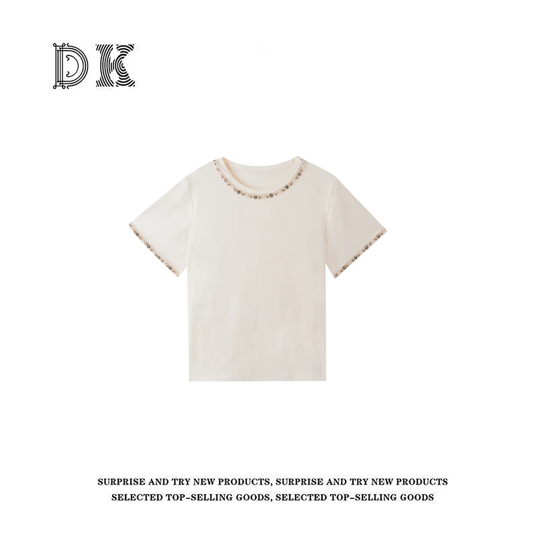 『记忆尘封』2025年夏季新款设计感拼接圆领百搭上衣【DK】