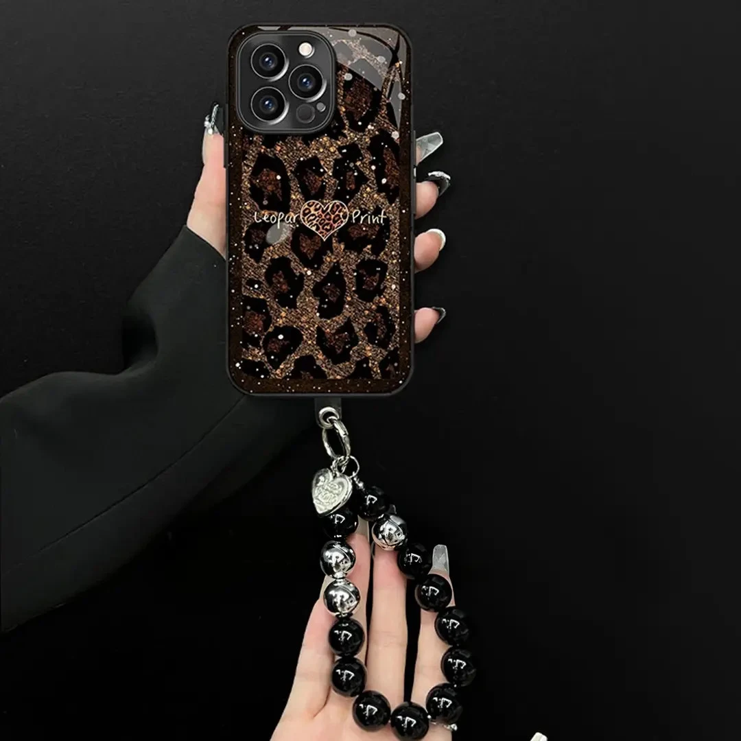 豹纹爱心适用苹果vivo华为oppo小米iPhone17电镀玻璃壳手机壳