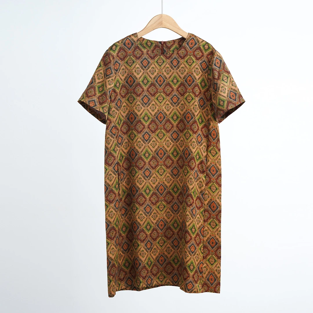 红云纱花萝宝相花100%桑蚕丝女士连衣裙（251212）2369