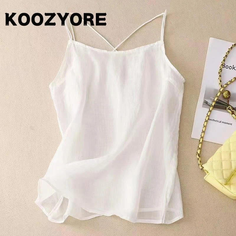 精梳棉夏季白色薄款棉麻吊带背心女交叉宽松文艺内衬上衣