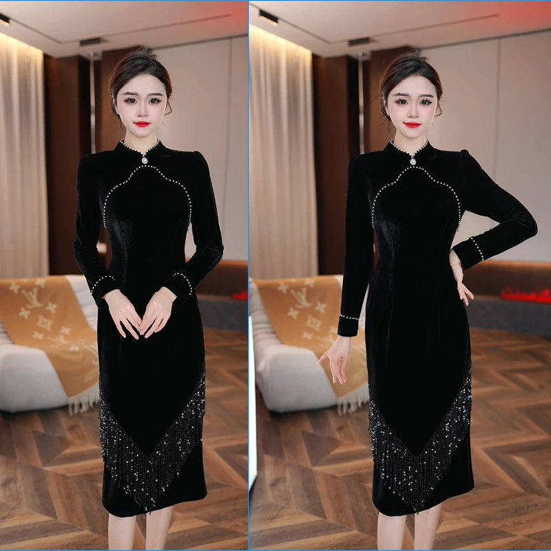 红人上新温柔贤惠元素连衣裙冬2025年收腰流行气质加厚轻奢打底裙