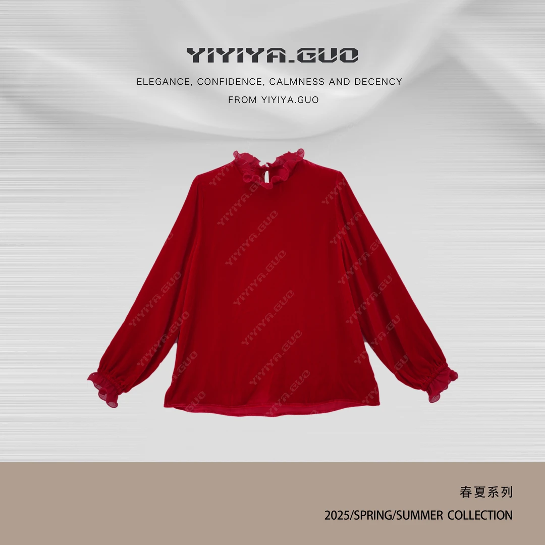 yiyiya.Guo艺艺吖【夏栀里】花边立领丝绒长袖25SS0421