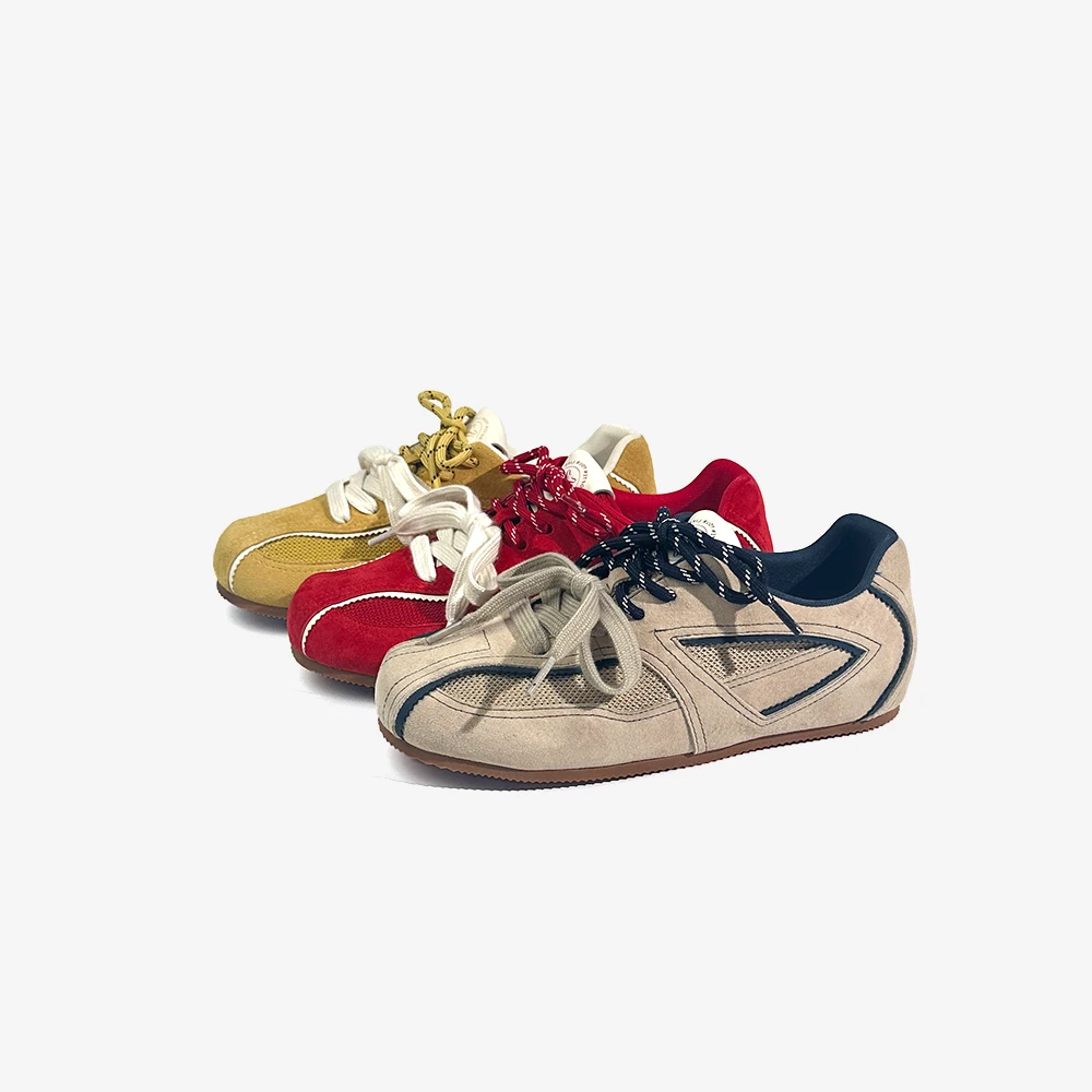 百思图2025新款复古撞色时尚休息德训鞋女休闲鞋D3373BM5