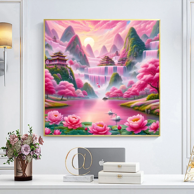 （纯手工款）巧巧原创十字绣水天一色75*75大格4股绣32色