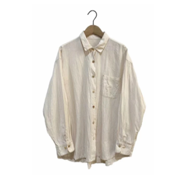 左岸迷香 Z25SS1002 原创春夏复古植物染棉麻衬衫衬衣时尚白色