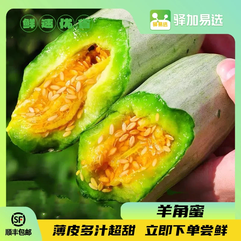 羊角蜜甜瓜新鲜现摘直发！脆嫩多汁，香甜爽口，连皮带瓤吃