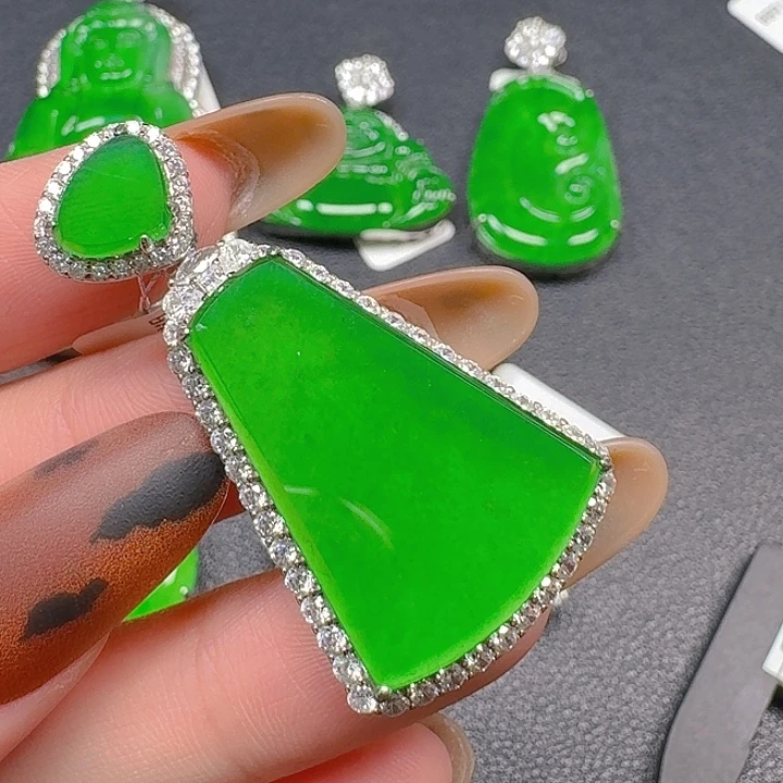 翡翠银S925镶嵌吊坠(不含链)