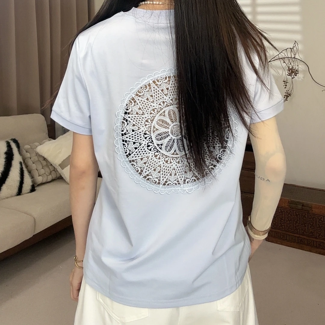 【丙上丁】“莱赛尔”秋冬百搭时尚镂空刺绣新款T恤 DZT014