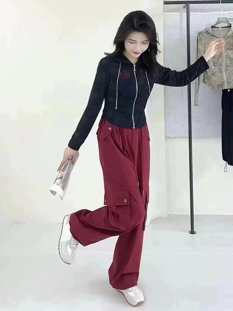 24150#y60时尚休闲连帽上衣工装裤两件套女显瘦百搭套装两件套