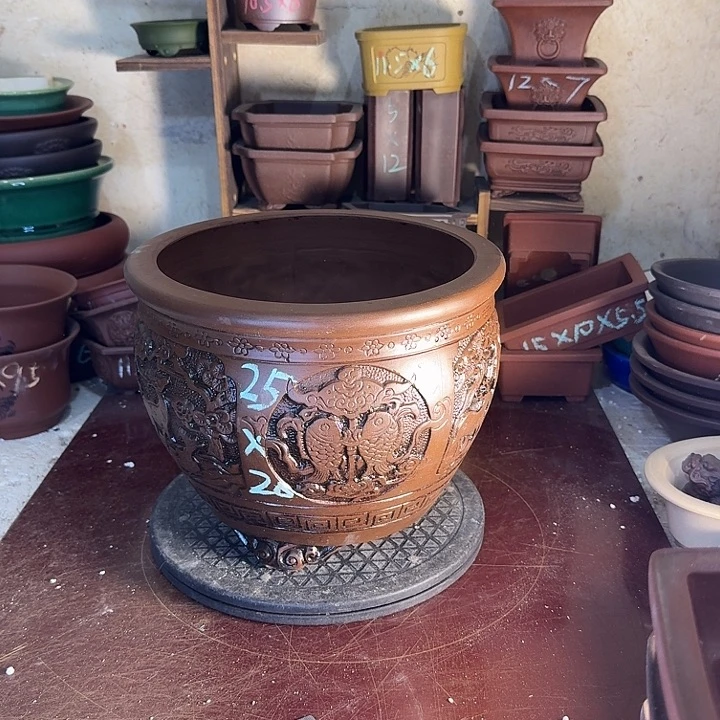 紫砂花盆，手工制作