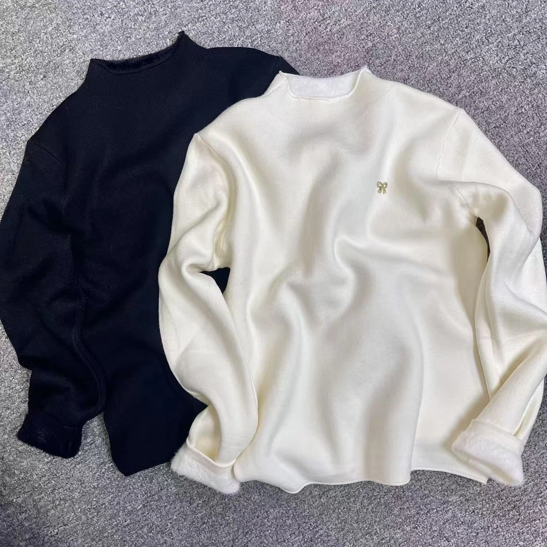 蝴蝶结连绒一体打底上衣