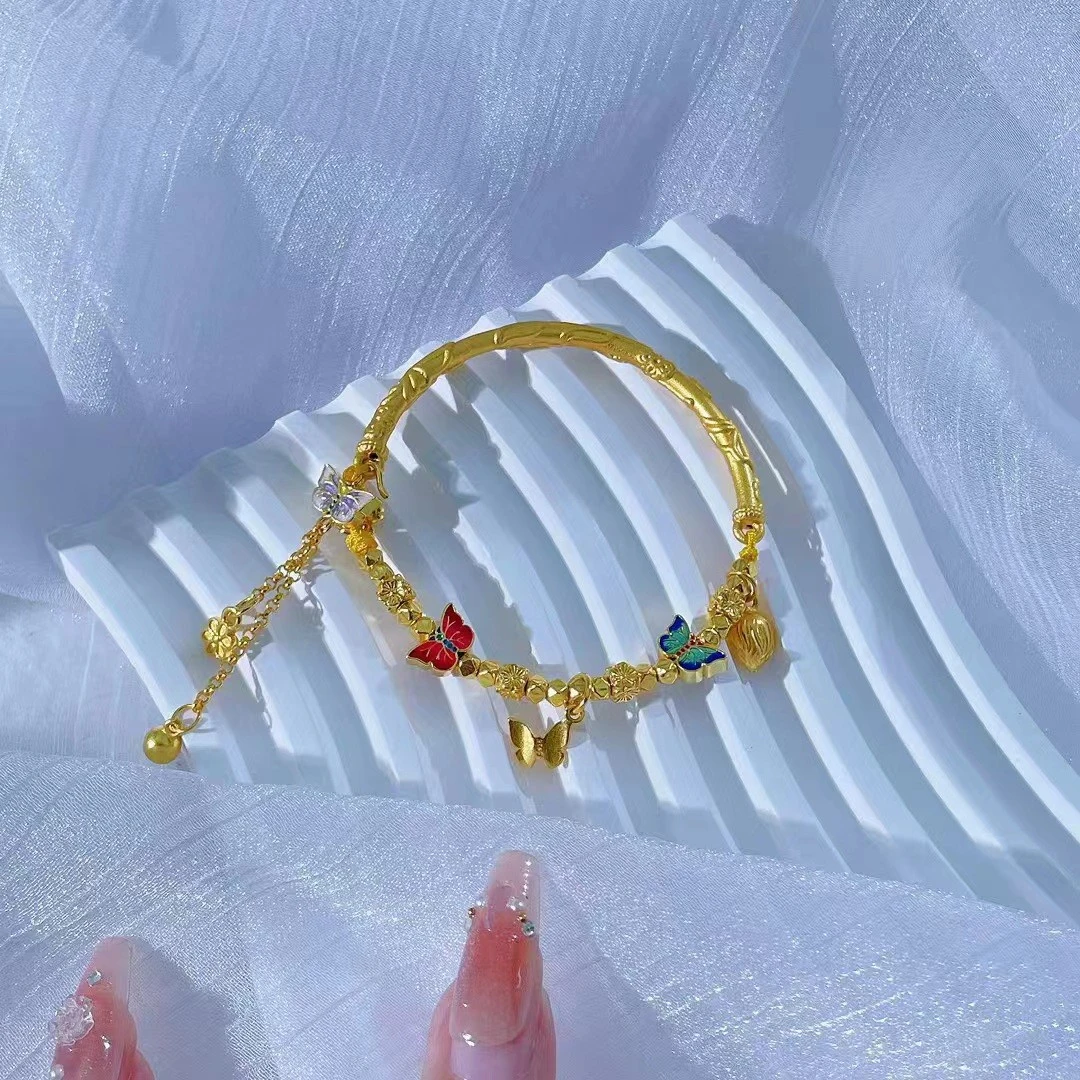 足银手链 999国潮珐琅彩蝴蝶半镯手链
