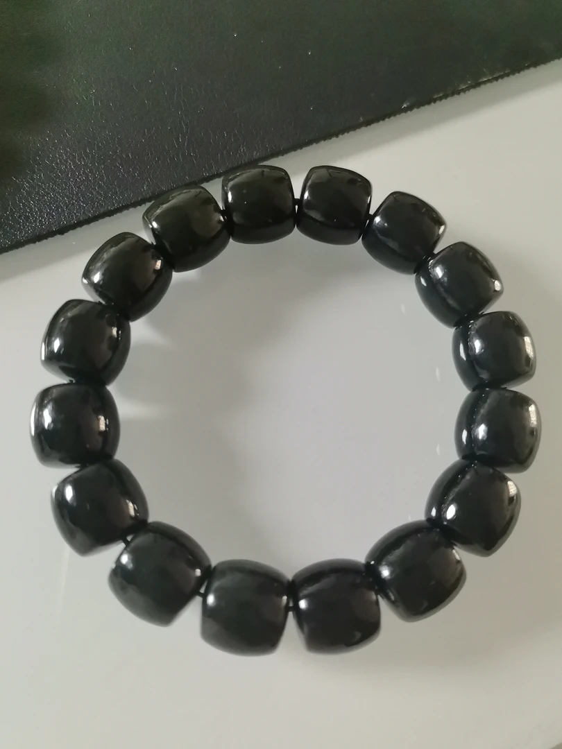 和田玉黑塔青料子细腻油润直切手串时尚百搭