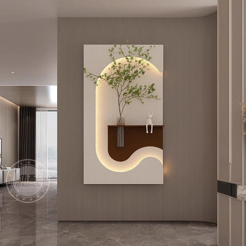 玄关高端装饰画水培绿植奶油风客厅立体挂画新款可养花砂岩壁灯25