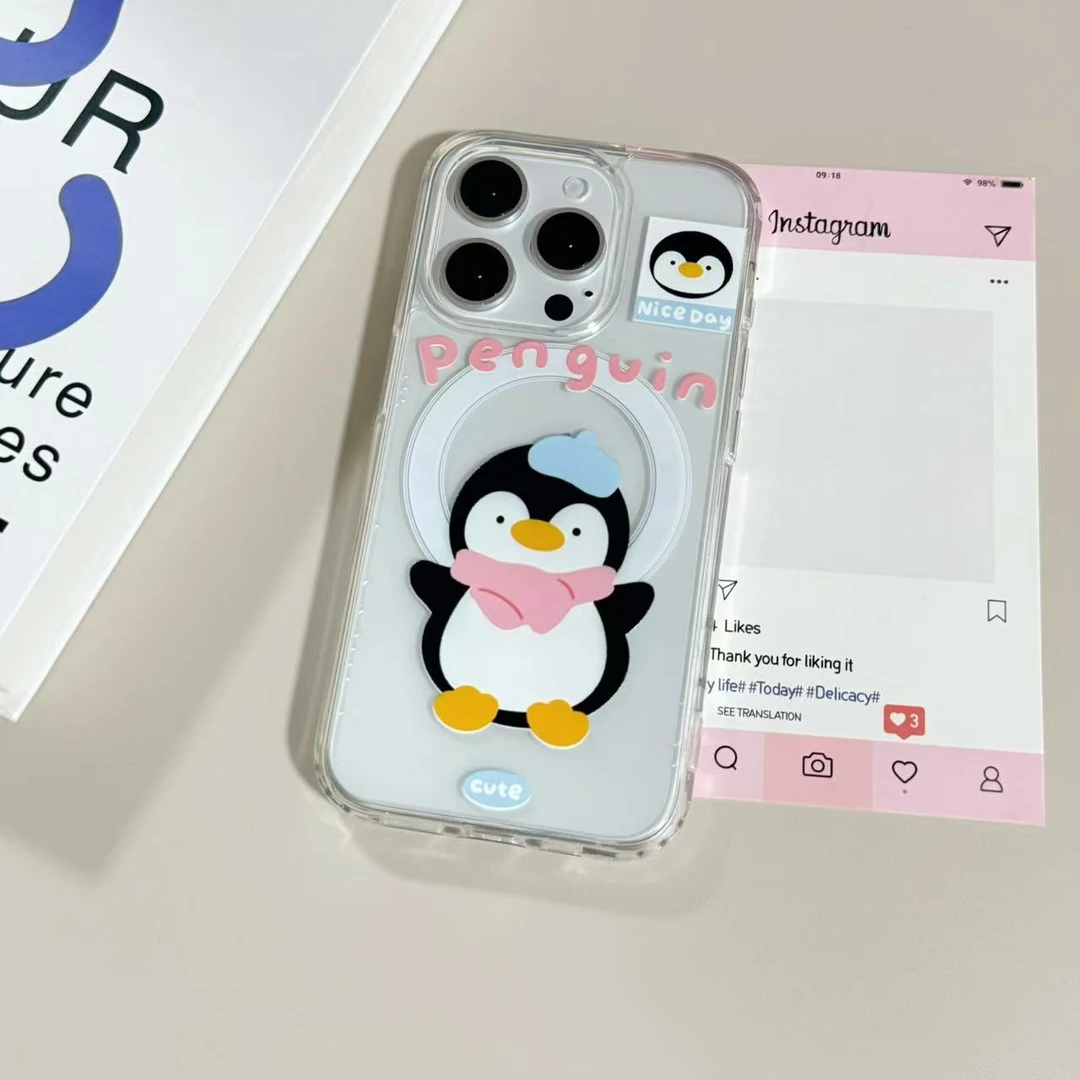【亚克力磁吸】围巾企鹅透明手机壳适用苹果16/15/14Promax防摔