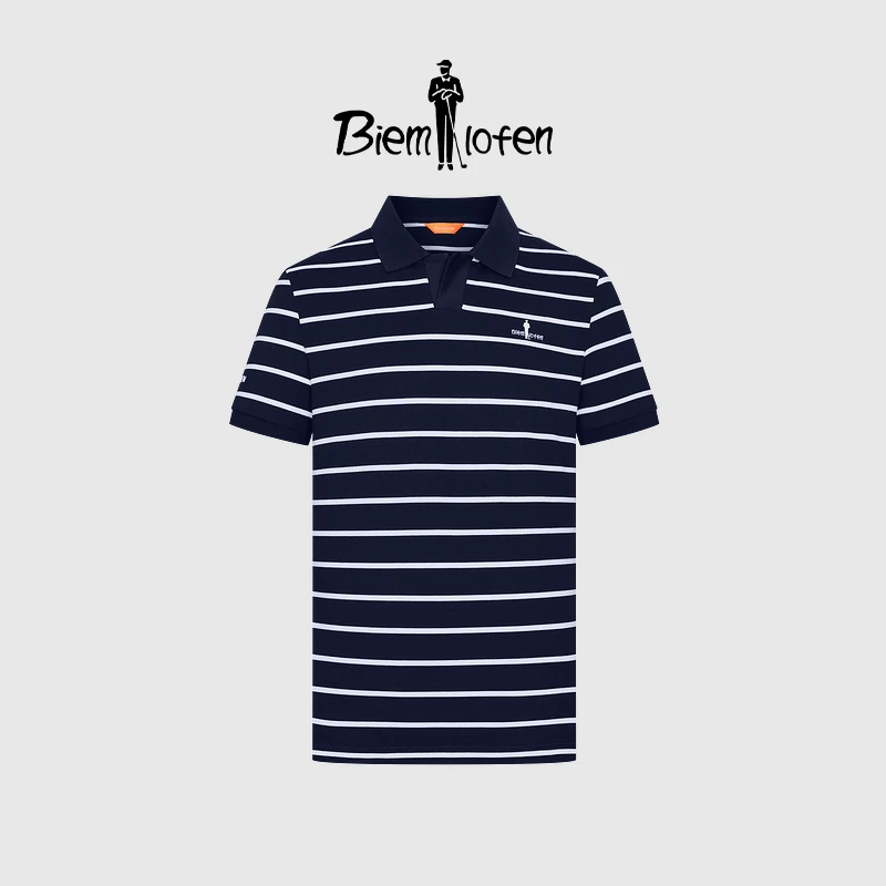 【弹力精梳棉】比音勒芬2025夏季新款撞色条纹海鸥领短袖polo衫男