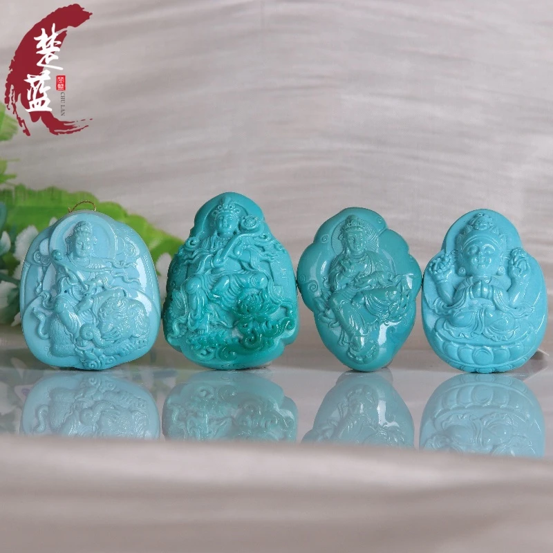 十堰天然原矿绿松石精品瓷釉级高瓷雕刻件吊坠精工雕刻龙貔貅瑞兽