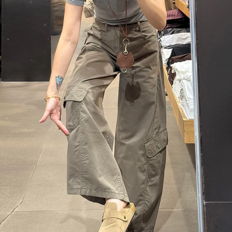 军绿色复古工装裤女秋季2025新款显瘦休闲裤镰刀裤子弯刀裤阔腿裤