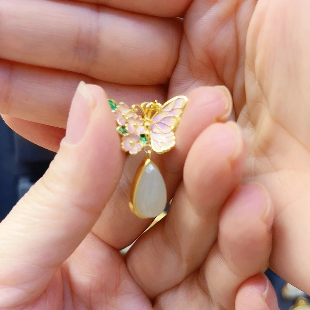 和田玉银S925镀金镶嵌颈饰