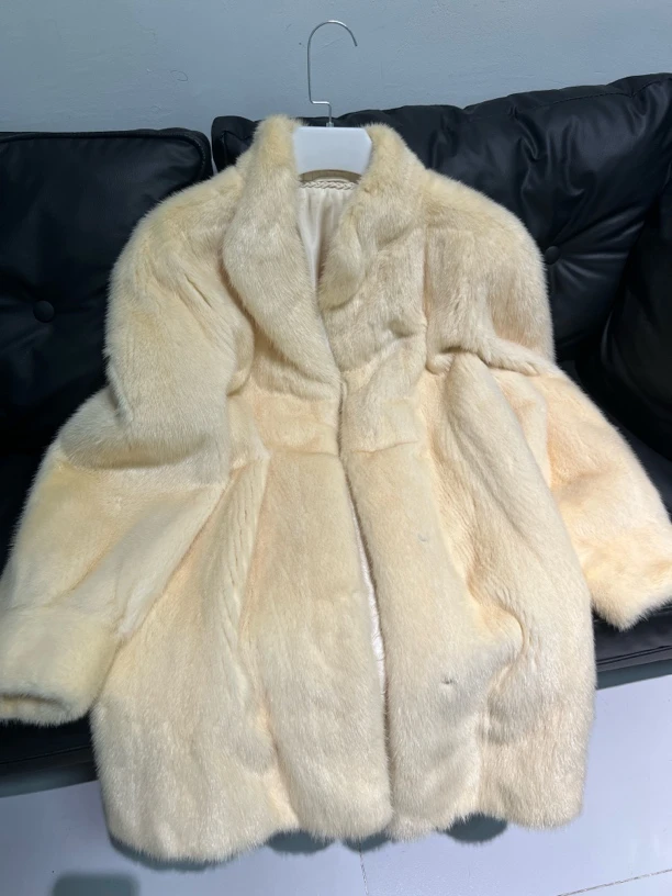 奶油白色公主风韩系氛围感甜美气质中长款水貂毛外套