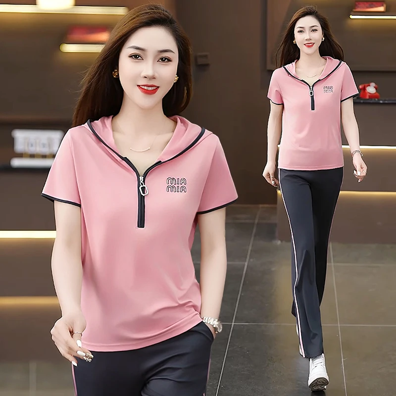 冰丝套装女2025夏季新款时尚减龄运动服小个子遮肉显瘦透气两件套