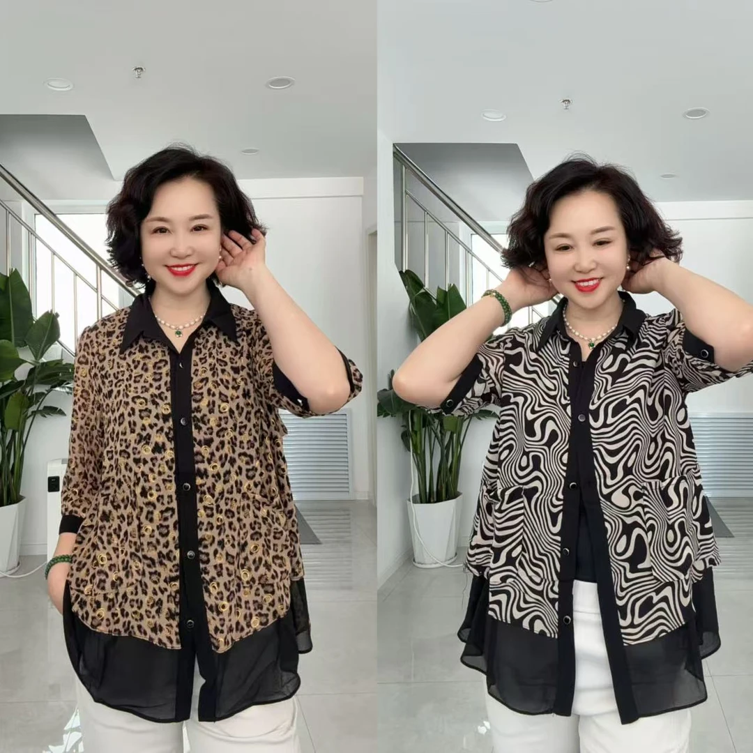 2417七分袖宽松版雪纺衬衣，衣长70cm左右