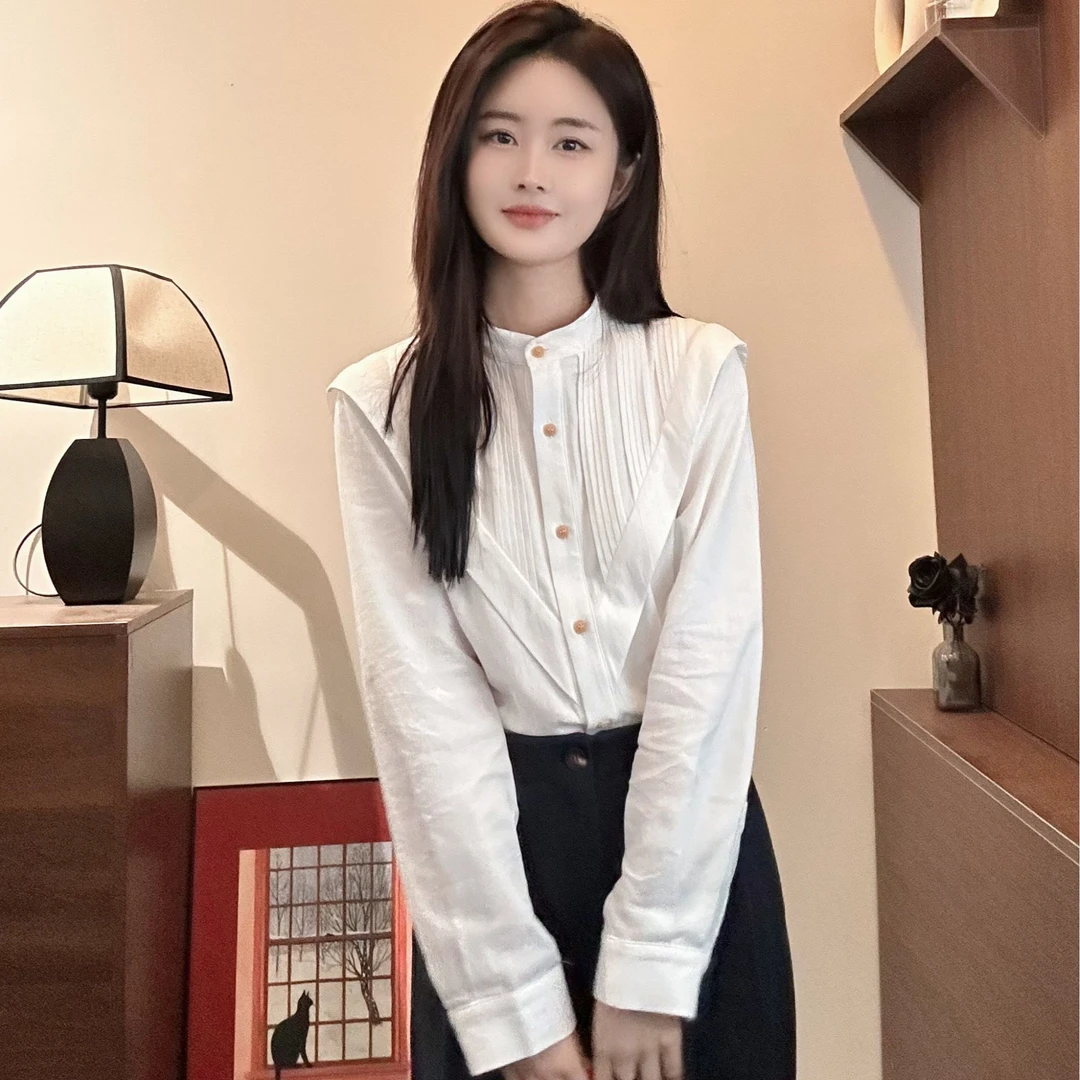 【Niche Young】长袖气质时尚百搭法式小众设计感衬衫 QD10800