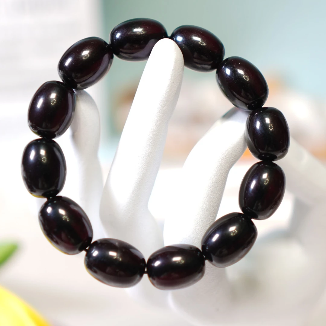 臻雅珠宝-翳珀枣珠12+缅甸老坑料3A级琥珀素圈时尚百搭单圈手串