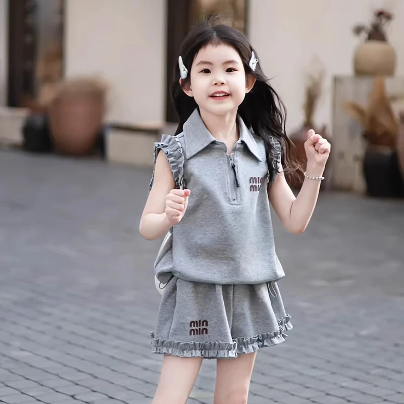 女童运动套装夏季2025新款儿童休闲夏装女孩POLO衫短裤两件套洋气