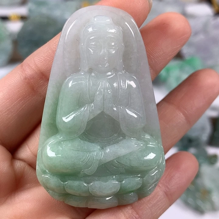 光***明翡翠未镶嵌颈饰大日如来福利卡厚11+