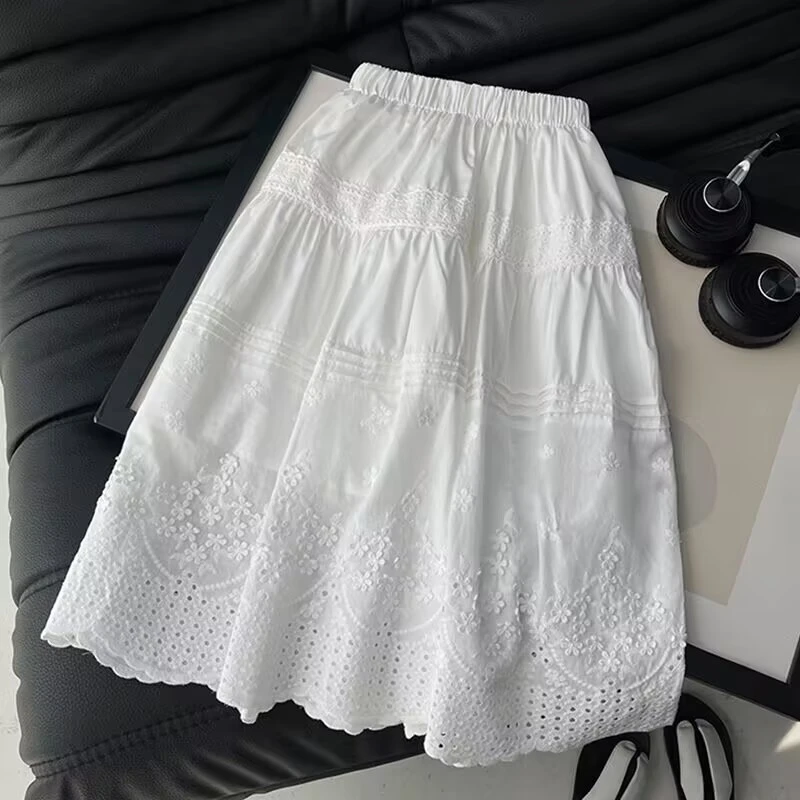 女童半身裙夏季2025新款儿童洋气公主裙女孩刺绣花边裙白色裙子夏