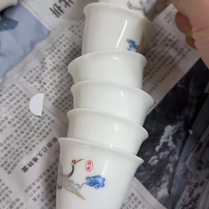 开播福利羊脂玉六个一组50反口仙鹤