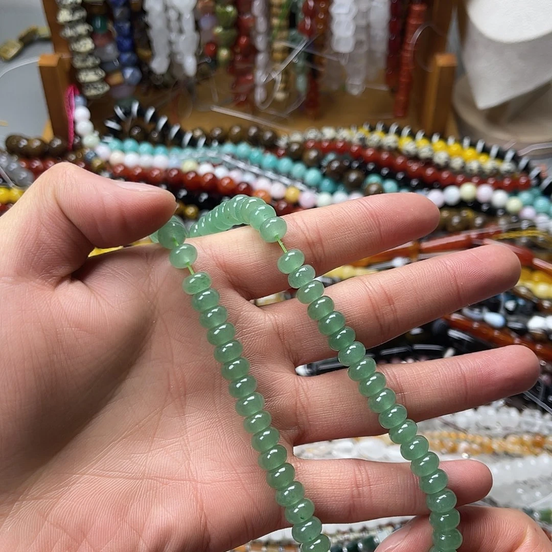 玛瑙/玉髓未镶嵌珠宝半成品卡8绿东陵算盘珠一条