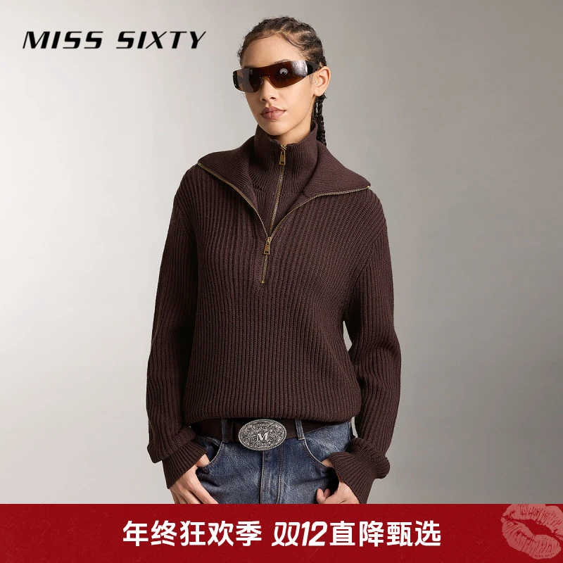 Miss Sixty2024秋季新款针织衫女假两件绵羊毛衣
