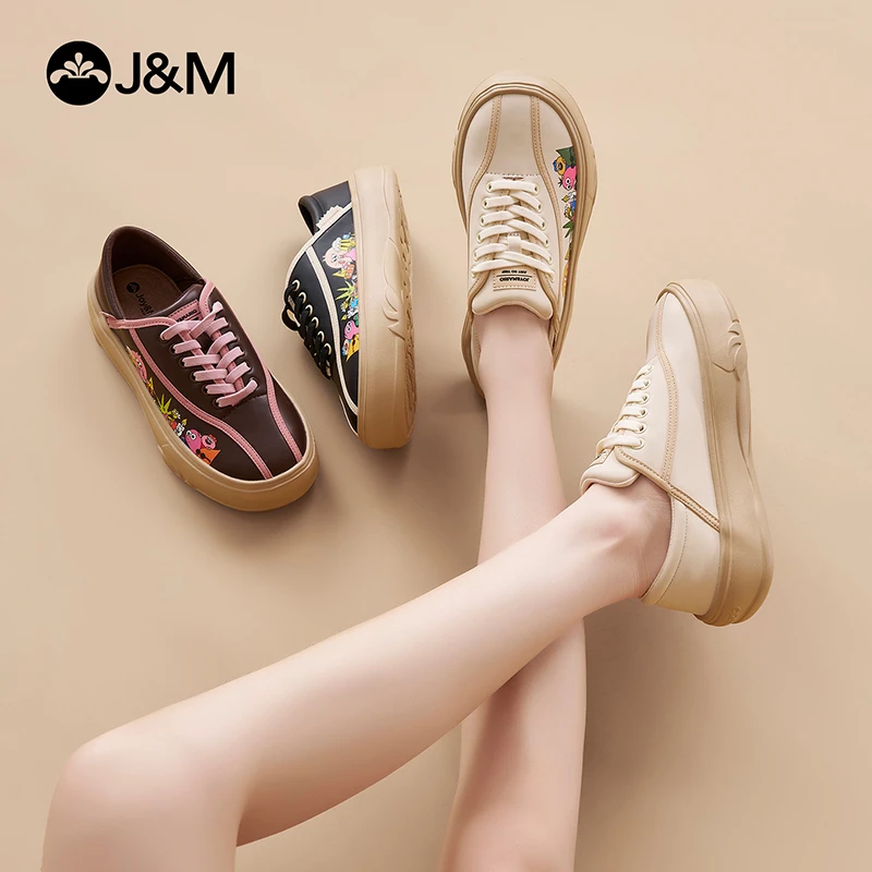 J&M/快乐玛丽25年秋款圆头休闲健步休闲板鞋厚底小白鞋88186W