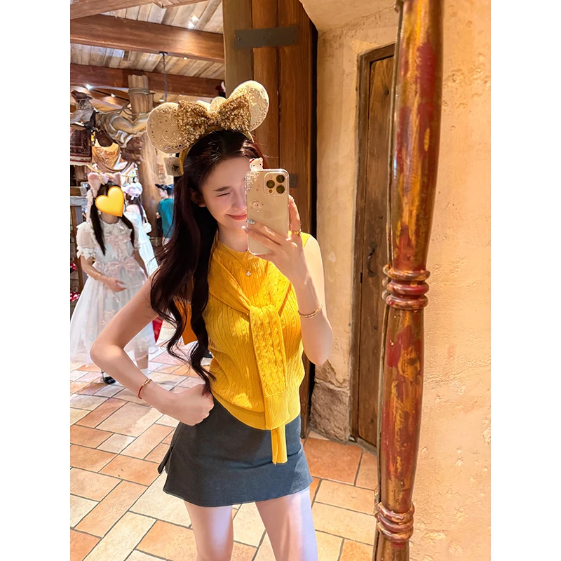 韩系圆领无袖针织背心女夏季纯欲风气质宽松套头辣妹上衣披肩套装