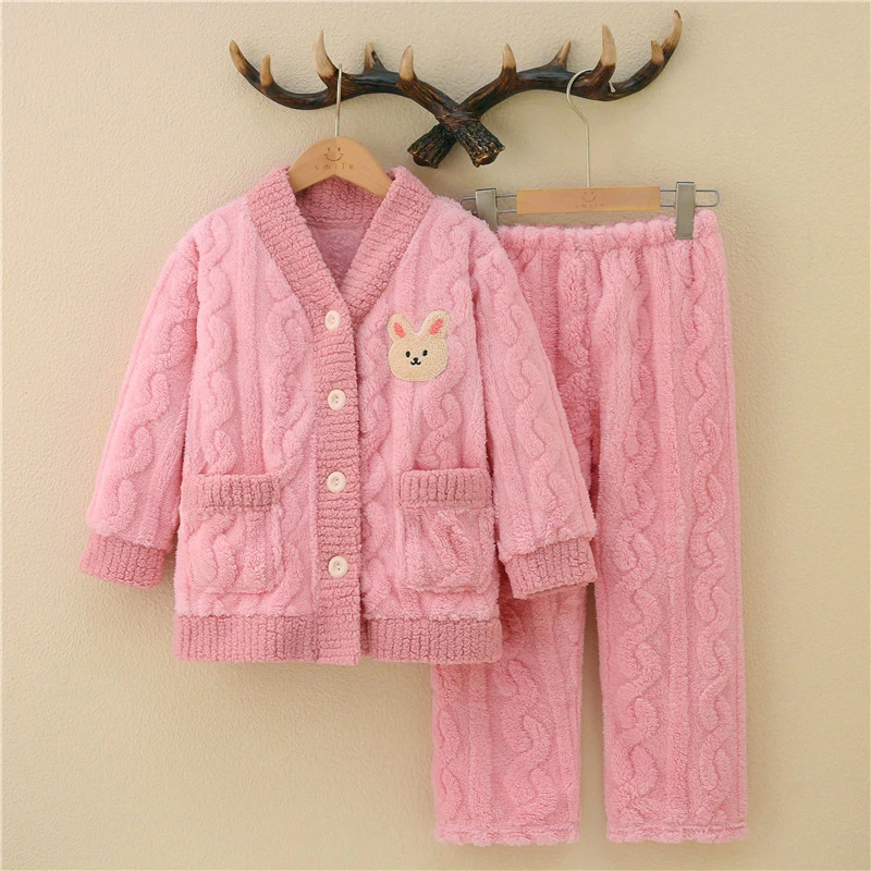 儿童睡衣秋冬款女童加绒加厚法兰绒亲子装宝宝衣中大童女孩家居服