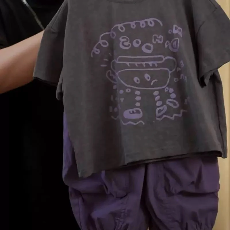 4326男女童休闲时尚潮流百搭洋气夏季印花短袖