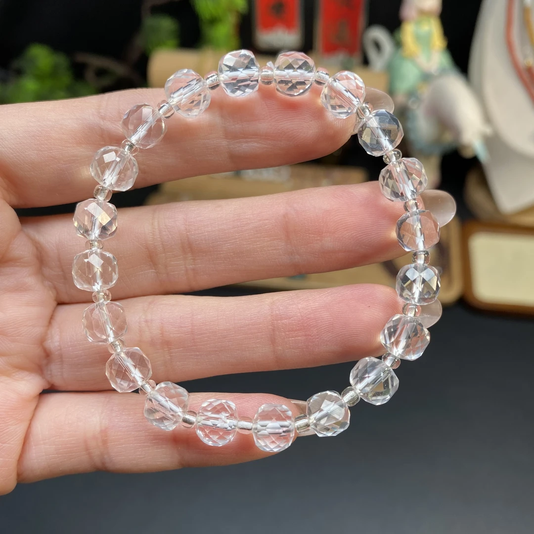 【白水晶方榶7m手串】A598白水晶素圈手串