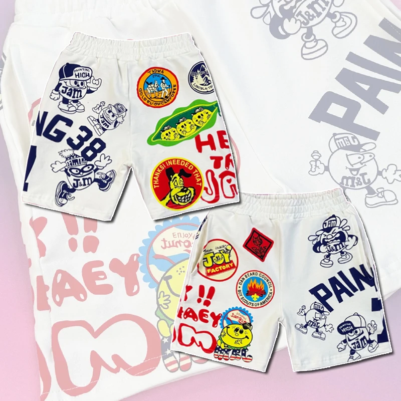 338徽章满印7短裤夏季潮牌亲子装时尚休闲印花童装裤子纯棉运动裤